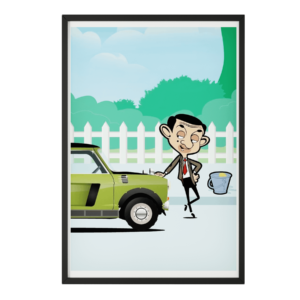 Mr. Bean & His Green Car Classic Cartoon Framed Art Print