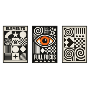 Optic Art Geometric & Focus Eye Wall Art Set (3 Prints)