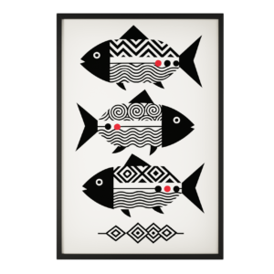Nordic Folk Art Geometric Fish Framed Print