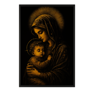 Golden Madonna and Child Religious Wall Art